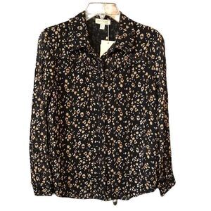 Anthropologie Blouse See U Soon Womens XS Black Ditsy Print Button Up NWT